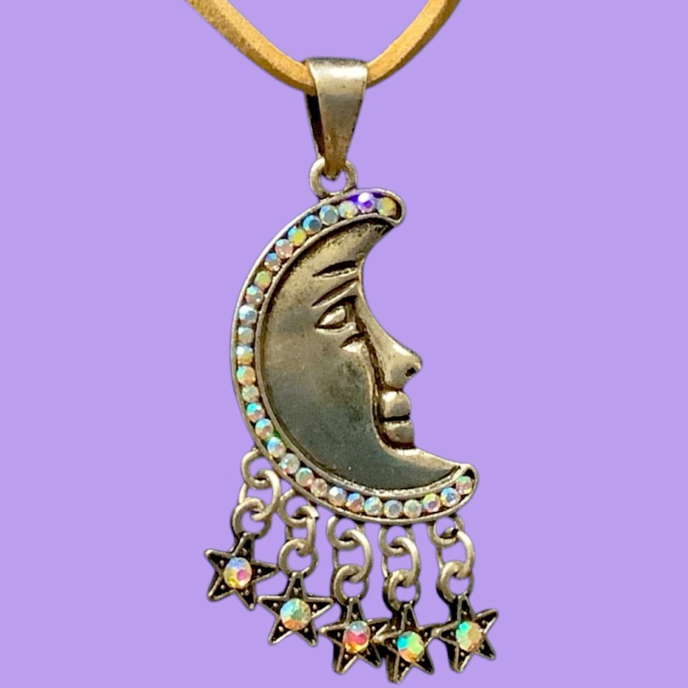 Silver Moon Pendant Necklace with Star Charms. NWT - Picture 2 of 5